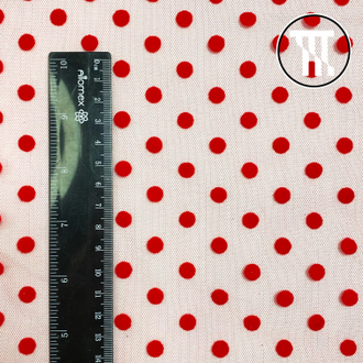 Фатин флок Горошек, цв. Красный