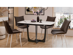 Стол обеденный Орфей Черный муар/Стекло глянцевое белый мрамор