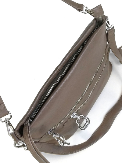 (АРТИКУЛ: 10129/1/5) СУМКА ЖЕНСКАЯ, СРЕДНЕГО РАЗМЕРА, НАТУРАЛЬНАЯ КОЖА, ТЕМНО-БЕЖЕВАЯ, С НАРУЖНЫМИ КАРМАНАМИ, С ПЛЕЧЕВЫМ РЕМНЕМ