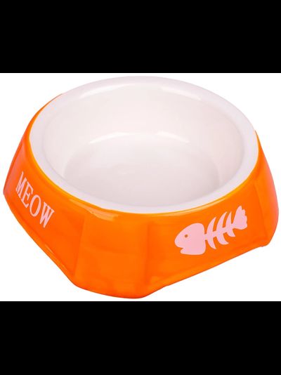 Миска Mr.Kranch керамическая для кошек оранжевая c рыбками 140 мл