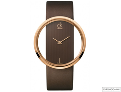 Женские наручные часы Calvin Klein 9423503 (Кельвин Кляйн). Прозрачный циферблат, коричневый ремень