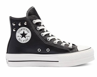 Кеды Converse All Star Lift Platform кожаные черные высокие с клепками