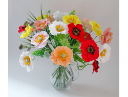 Букет разноцветных маков "Двадцать пять!". Полимерная глина.