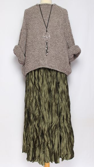 Юбка плотная шелковая "Жатая" хаки, кофе р.46-54