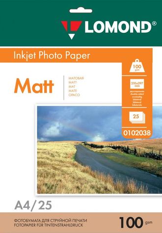 Двусторонняя Матовая/Матовая фотобумага Lomond для струйной печати, A4, 100 г/м2, 25 листов.