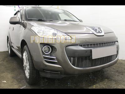 Защита радиатора Peugeot 4007 2007-2013 black верх