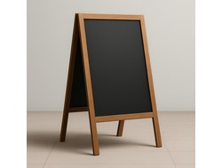 меловой штендер в деревянной раме двухсторонний, черная поверхность, цвета сосна и махагон, производ