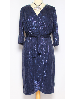 ПЛАТЬЕ  НАРЯДНОЕ "Пайетки-запах"  синее р.52-56( маломерит на 1 размер)