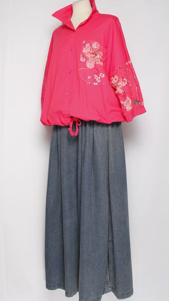 Рубашка хлопок "Карман кружево" фуксия до р.52