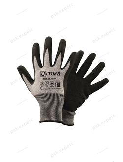 Перчатки рабочие против порезов Ultima ULT920L из высокополимеризированного волокна с латексным покрытием цвет серый черный
