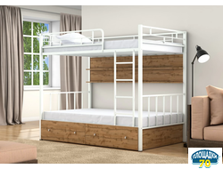 Двухъярусная кровать Валенсия 120 Белый ящики полка дуб крафт табак