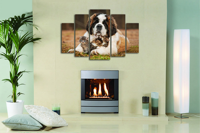 Модульная картина "Сенбернар и малыши"