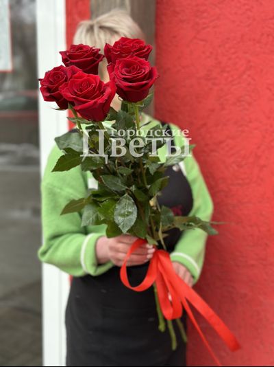 5 красных роз (70см)