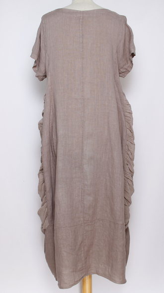 ПЛАТЬЕ БОХО ЛЬНЯНОЕ "ТЮЛЬПАН Буфы" бежевое, чёрное, хаки до р.48