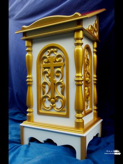 Аналой белый с золотом, с красным бархатом