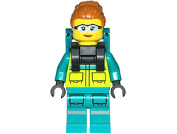 Paramedic - Female, Dark Turquoise and Neon Yellow Safety Vest, Legs with Silver Reflective Stripes, Dark Orange High Bun, Backpack, n/a (cty1723)