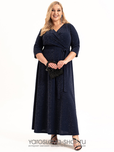 Нарядное платье на запах в темно-синем цвете