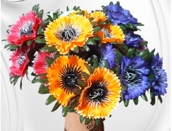 Искусственные цветы маки, высота 25-30 см, набор из 5 букетов, цвет ассорти