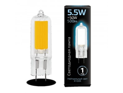 Лампа светодиодная Gauss G4 220V 5.5W(500lm) 4100K 4K 58х16 стекло 107807205