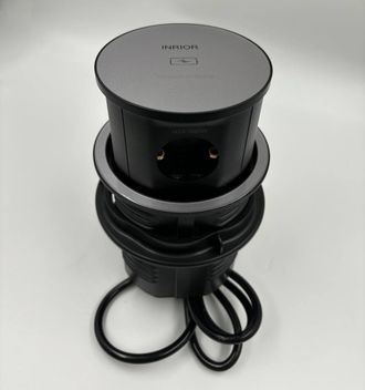 Выдвижной блок розеток, мини колонна MAC, серого цвета, с беспроводной зарядкой, на 3 розетки, USB &quot;