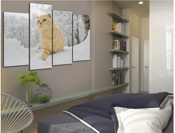 Модульная картина "Рыжий кот в снегу"