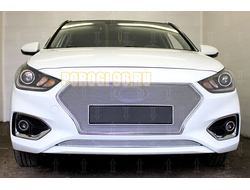 Защита радиатора Hyundai Solaris 2017- chrome верх без логотипа PPREMIUM