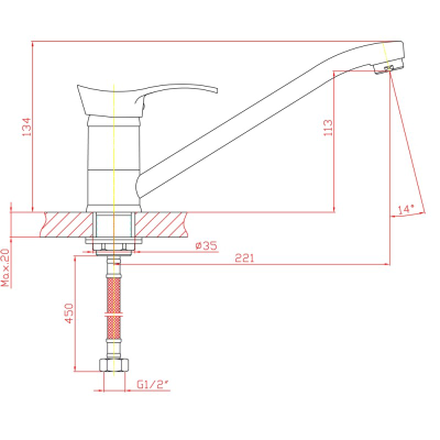 443388 Смеситель для кухни ZOLLEN MAINZ (Арт. МА73410532) изл. 220 мм,цевье 18мм, карт. 35мм
