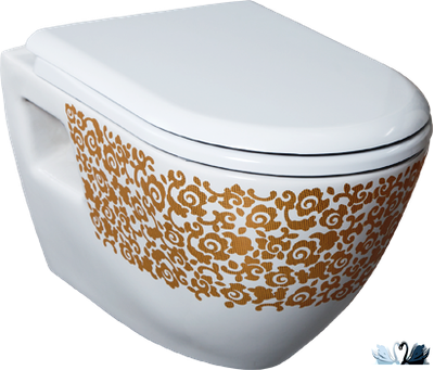 Чаша унитаза CREAVIT Terra TP325-11CB00E-CA00 с декором золото Цветы, подвесная