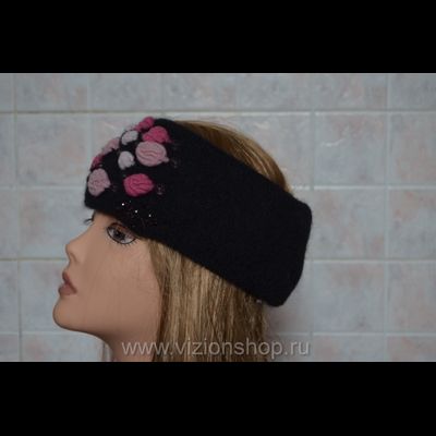 Повязка на голову черная Vizio Италия с розочками и кристаллами Италия
