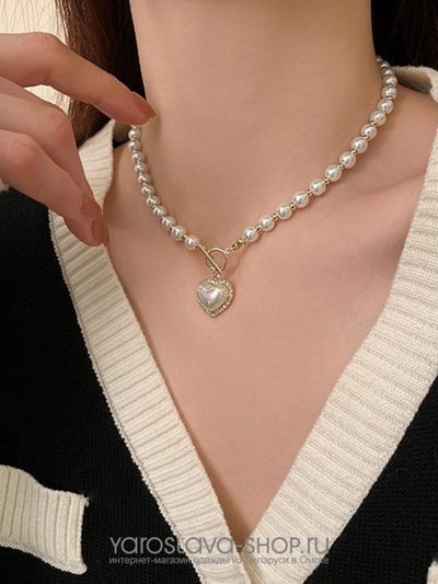 Колье из жемчуга с подвесом сердце