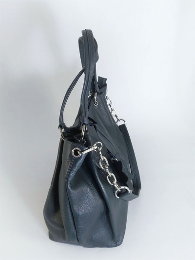 (АРТИКУЛ: 10131/1) СУМКА ЖЕНСКАЯ БОЛЬШАЯ, НАТУРАЛЬНАЯ КОЖА, СВЕТЛО-СИНЯЯ, С ЦЕПОЧКОЙ