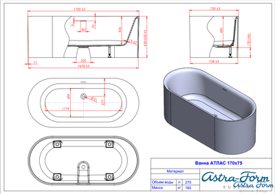 Astra-Form ванна Атлас 170/75 см белая
