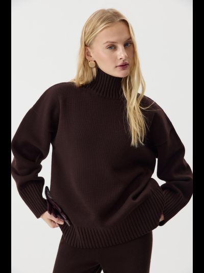 Свитер со стойкой из шерсти мериноса (шоколадный)