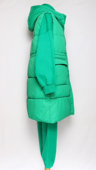 Костюм тройка: худи, брюки, жилет."Теплый с жилетом" зелёный р.52-54