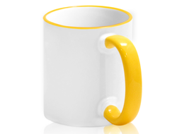 Кружка цветная ручка и кайма "Жёлтая", с фотопечатью