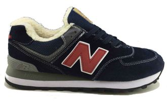 New Balance 574 синие с красным, замша/мех (41-46)