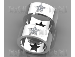 Обручальные кольца из белого золота с бриллиантовыми звездами (вес пары: 19 гр.)