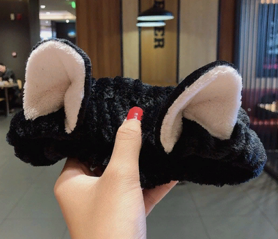 Повязка женская для волос флисовая с кошачьими ушками, Цвет: Розовый, Голубой, Сиреневый, Черный, Малиновый, Бежевый, Коричневый