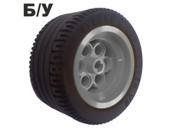 ! Б/У - Wheel 36.8mm D. x 26mm VR with Axle Hole with Black Tire 49.6 x 28 VR 6595 / 6594, Light Gray (6595c02) - Б/У