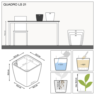 Кашпо с автополивом Lechuza Quadro/Quadro LS кофе металлик (21 см)