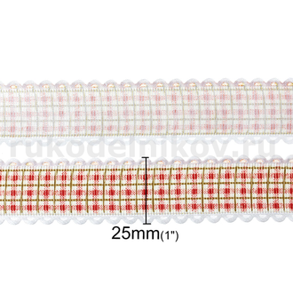 атласная лента "Клетка", ширина-25 мм, оттенок-темно-розовый, отрезок-1 метр