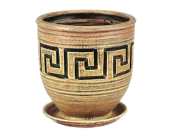Бежевый керамический горшок для домашних растений диаметр 20 см в античном (греческом) стиле