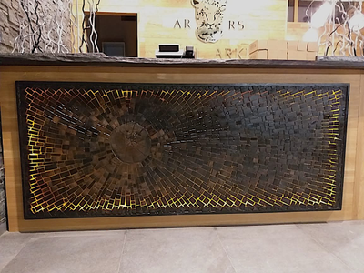 ресепшн мозаика из спилов мореного дуба