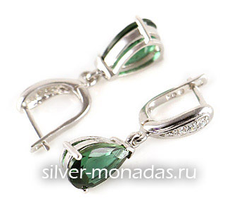 Серебряные серьги с зелеными кварцами и фианитами (ЖУ-SK01706)