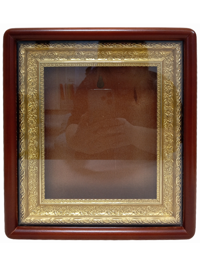 Киот деревянный с багетной рамой "под золото" для иконы формата 17,5х21см