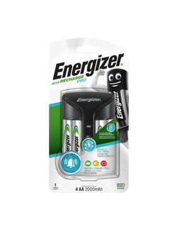 Зарядное устройство Energizer Pro: 2/4 слота AA/AAA, + 4 аккумулятора AA 2000mAh