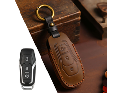 Кожаный чехол для смарт ключа Ford Mondeo 5, Focus 4 с 3 кнопками на лицевой части. Ручной шов.
