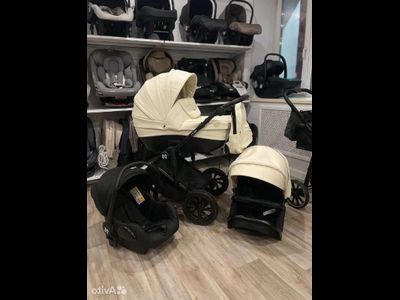 Детская коляска 3 в 1 Farfello Molly Trio Жемчужный (Экокожа)