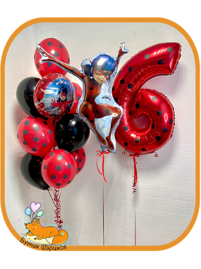 10 шариков, фигура «Леди Баг» и цифра