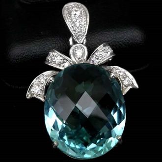 Кулон аквамарин (22,10 ct), сапфир, серебро 925